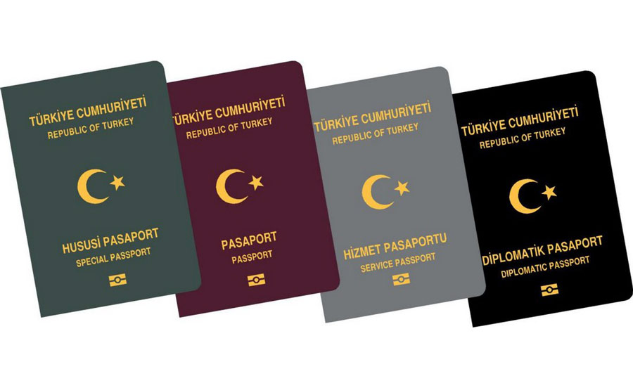 انواع پاسپورت ترکیه شامل پاسپورت سبز، پاسپورت قرمز یا عمومی، مشکی و خاکستری می شود.