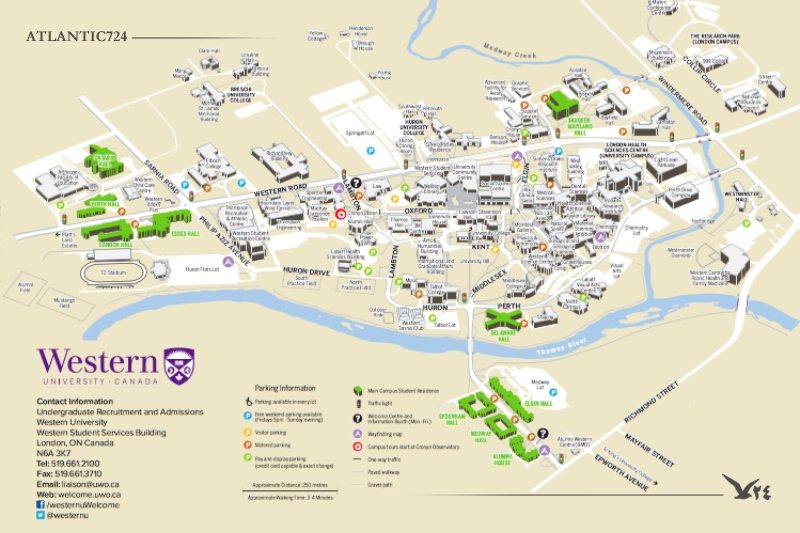 موقعیت دانشگاه وسترن انتاریو روی نقشه